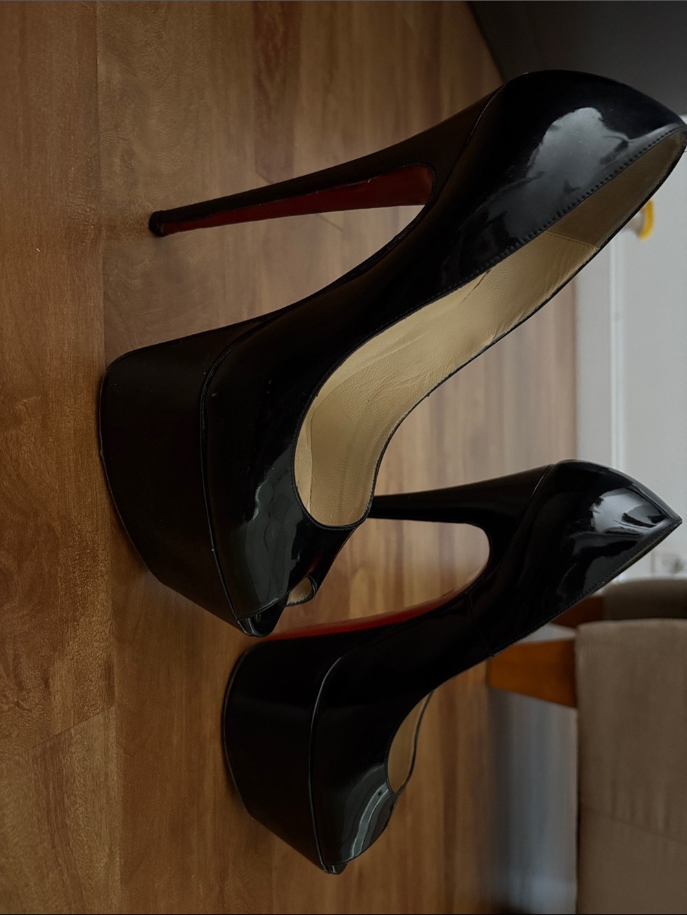 Christian Louboutin Black Patent Platform Pumps with Red Soles